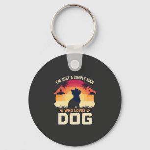 Simple Man Who Loves Dog Silhouette Sunset Palm Tr Key Ring