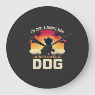 Simple Man Who Loves Dog Silhouette Sunset Palm Tr Large Clock