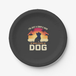 Simple Man Who Loves Dog Silhouette Sunset Palm Tr Paper Plate