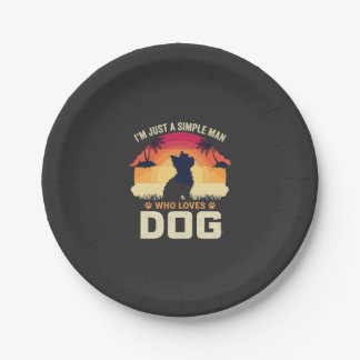 Simple Man Who Loves Dog Silhouette Sunset Palm Tr Paper Plate