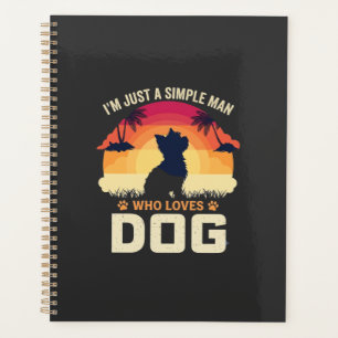 Simple Man Who Loves Dog Silhouette Sunset Palm Tr Planner