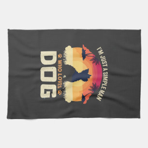 Simple Man Who Loves Dog Silhouette Sunset Palm Tr Tea Towel