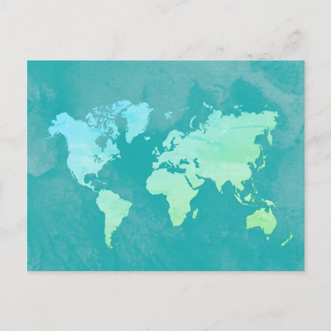 Simple Map in Blue Ocean Watercolor Postcard (Front)