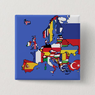 Simple Map of Europe with Country Flags 15 Cm Square Badge