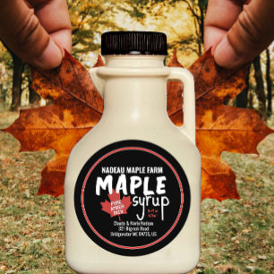 Simple Maple Syrup Jar or Jug Label with Red Leaf 