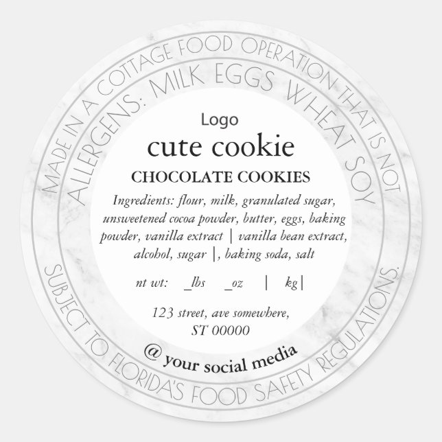 Simple Marble Cottage Food Law Label (Front)