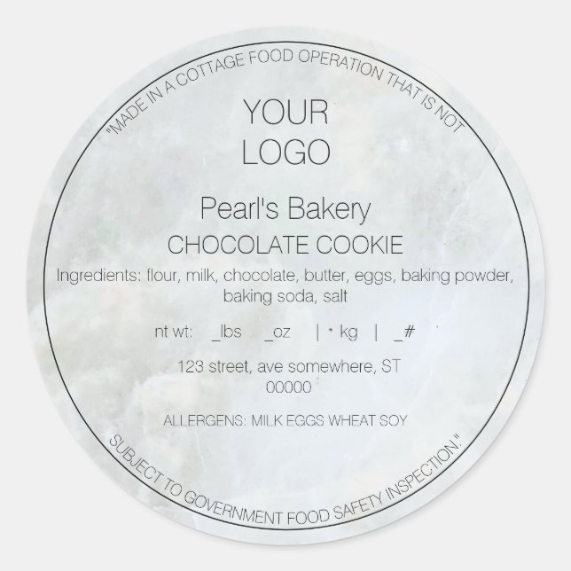 Simple Marble Cottage Law Food Label Sticker (Front)