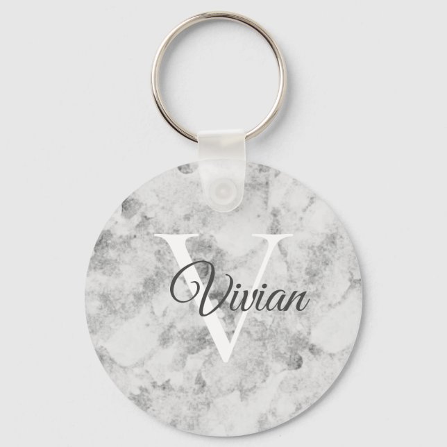 Simple Marble Monogram Name Key Ring (Front)