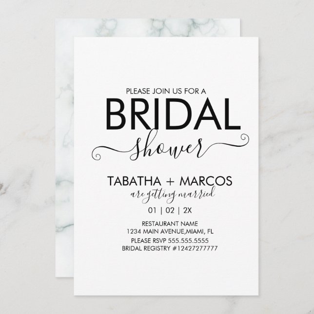 Simple Marble Pattern Script BRIDAL Shower  Invitation (Front/Back)