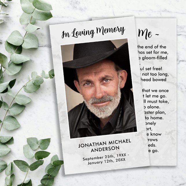 Simple Marble Photo Sympathy Memorial Prayer Card (Creator Uploaded)