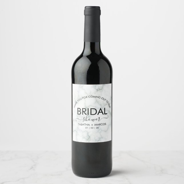 Simple Marble Script Elegant BRIDAL Shower  Wine Label (Front)