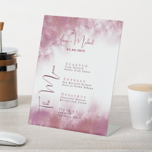Simple Marble watercolor wedding Table Menu items Pedestal Sign