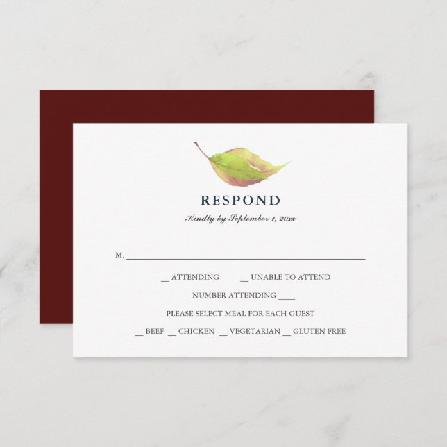 Simple Maroon and Greenery Meal Choice RSVP Card (Front/Back)