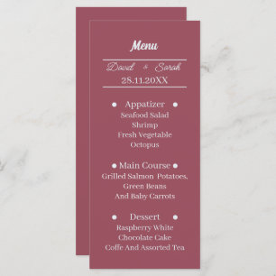 Simple Maroon Custom Wedding Dinner Menu