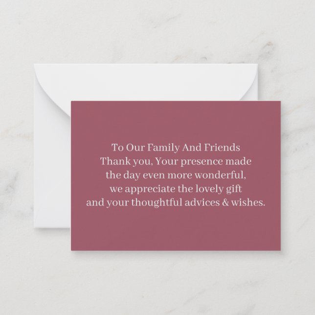 Simple Maroon Customised Wedding Thank You Card (Back)