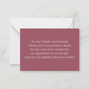 Simple Maroon Customised Wedding Thank You Card
