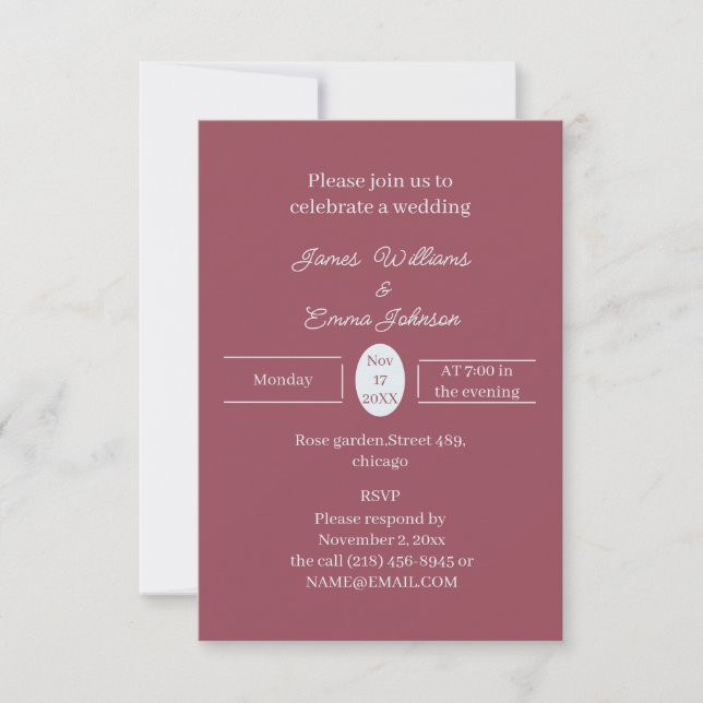Simple Maroon Personalised Wedding Invitation (Front)