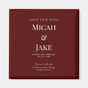 Simple Maroon & White Wedding Save our Date Magnet