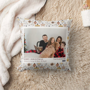 Simple Married and Merry Newlywed Christmas Photo Cushion