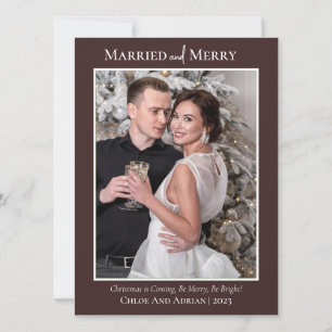Simple Married and Merry Newlywed Christmas Photo Holiday Card