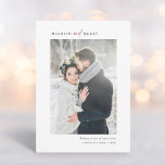 Simple Married and Merry Newlyweds Photo Holiday Card<br><div class="desc">Modern and simple Christmas | Holiday photo card with green and white pine branch pattern on the back. For more advanced customization of this design,  please click the BLUE DESIGN TOOL BUTTON to change font,  size,  and color.</div>