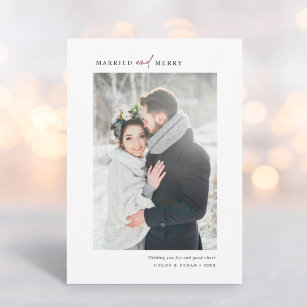 Simple Married and Merry Newlyweds Photo Holiday Card