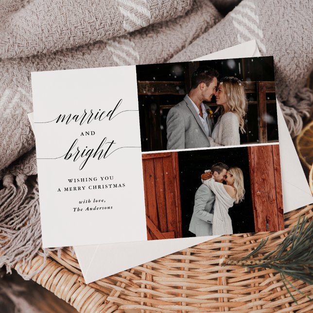 Simple Married and Merry Two Photo Newlywed Holiday Card (Creator Uploaded)