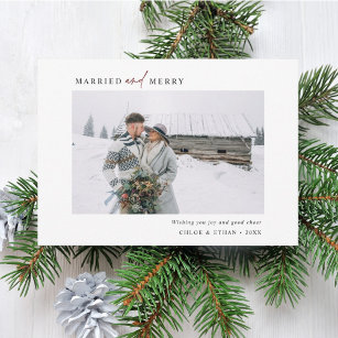 Simple Married & Merry Newlyweds Photo Landscape Holiday Card