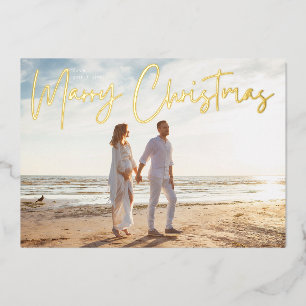 simple MARRY CHRISTMAS Gold Photo  Foil Holiday Card