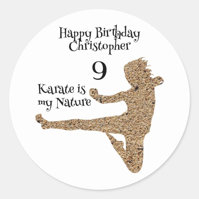 Simple Martial Arts Karate Kids Boy Happy Birthday Classic Round Sticker (Front)