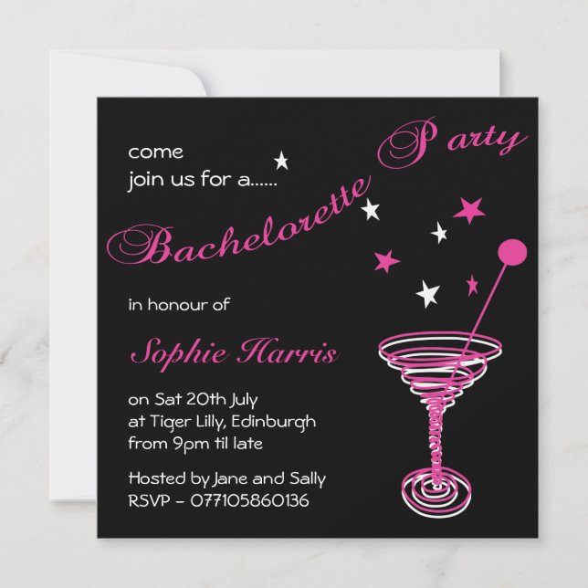 Simple Martini Swirl Bachelorette Party Invitation (Front)