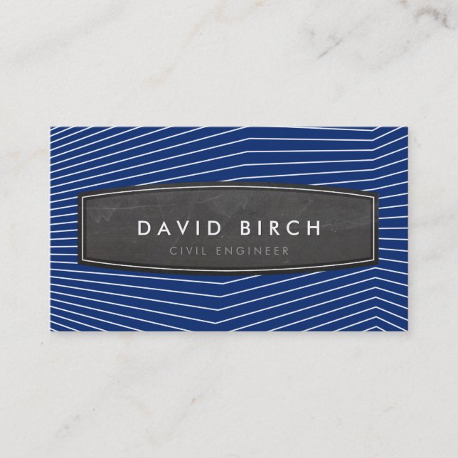 SIMPLE masculine chalkboard badge bold navy blue Business Card (Front)
