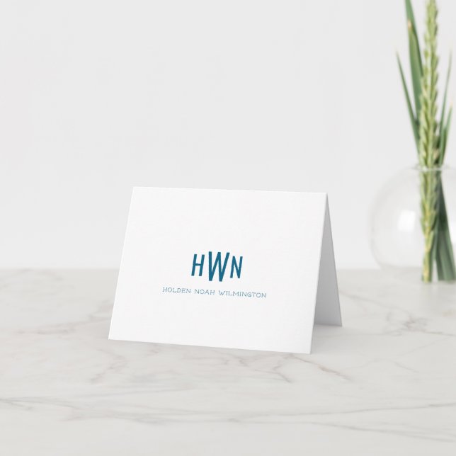 Simple Masculine Monogram Folded Note Card (Front)