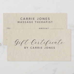 Simple Massage Therapist Gift Certificate