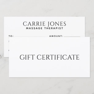 Simple Massage Therapist Gift Certificate