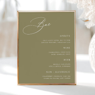 Simple Matcha Green Wedding Bar Menu  Poster