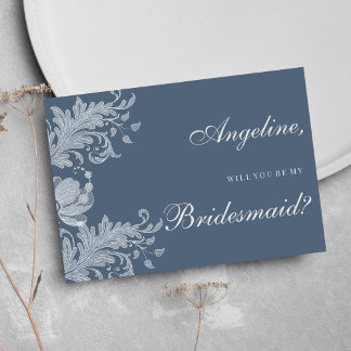 Simple mauve blue white floral lace Bridesmaid  Invitation