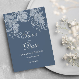 Simple mauve blue white floral lace Save the Date Invitation