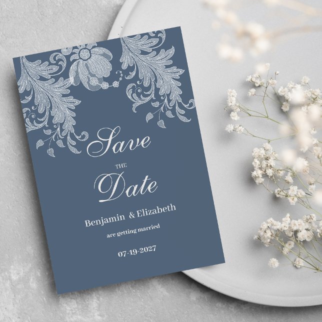 Simple mauve blue white floral lace Save the Date  Invitation (Simple mauve blue white floral lace Save the Date)