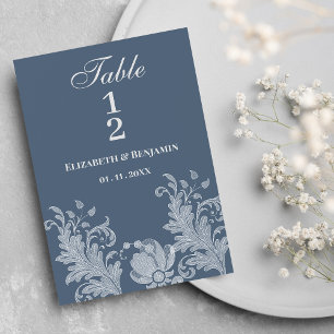 Simple mauve blue white floral lace Table Numbers