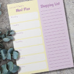 Simple Meal Planner Shopping List Personalised Notepad<br><div class="desc">This personalised Notepad is simple but pretty in pastel yellow and lavender. Organise your weekly meal planning and shopping lists in one place; tear off the sheet and take it to the store - easy and hassle free planning. That said, the template is set up for you to edit the...</div>