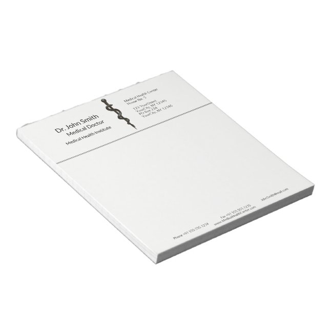 Simple Medical Asclepius Black White Professional Notepad (Angled)