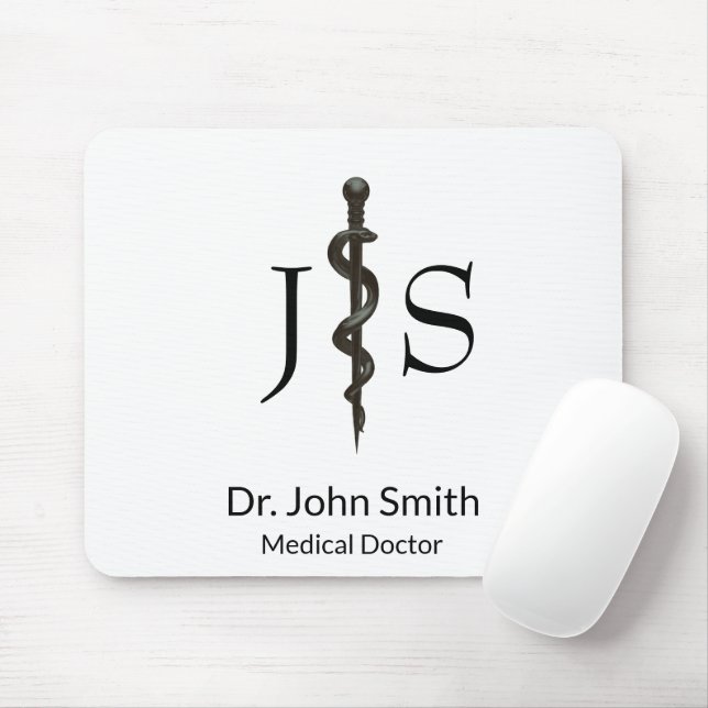 Simple Medical Asclepius Professional Black White Mouse Mat (With Mouse)