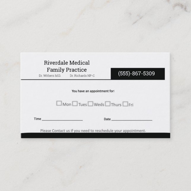 Simple Medical Office Appointment Business Card (Front)