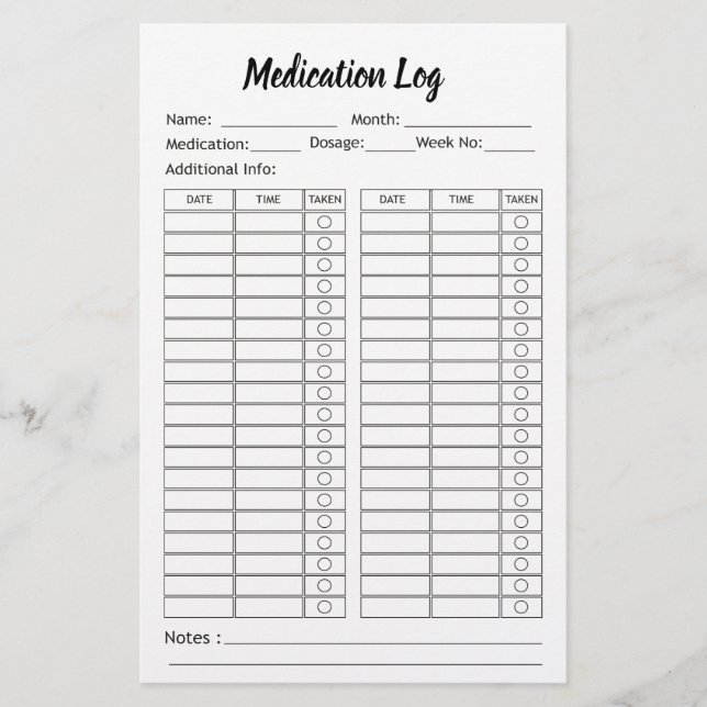 Simple Medication Check List - Personalised Stationery (Front)