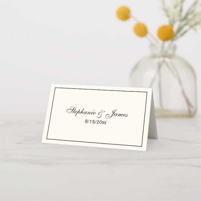 Simple Medium Black Frame Escort Cards Ivory (Front)