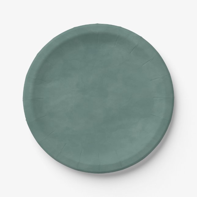 Simple Medium Green Colour Editable Watercolor Paper Plate (Front)