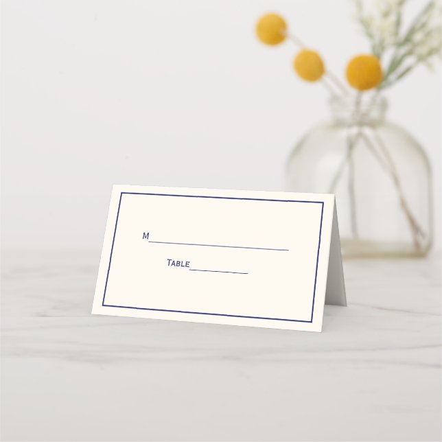 Simple Medium Navy Blue Frame Escort Cards Ivory (Back)