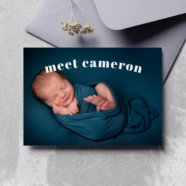 Simple Meet New Baby Boy Birth Announcement (Creator Uploaded)