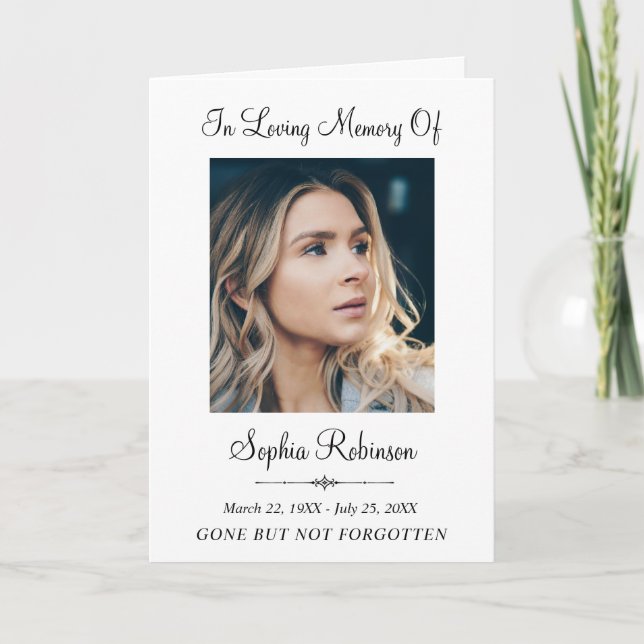 Simple Memorial Funeral Photo Sympathy Remembrance Card (Front)